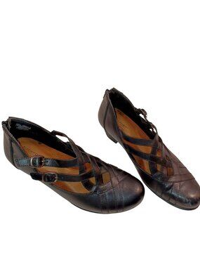 Rockport Womens Black Leather Mary Jane Low Heel Strappy Buckle Shoes Size 9M